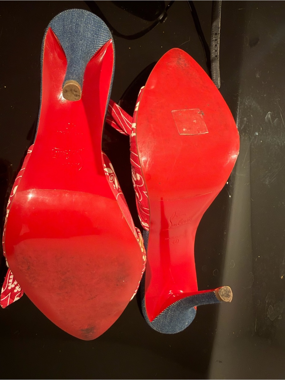 Christian Louboutin Red Satin Pointed-Toe Stiletto Sandals